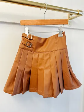 If So Camel Faux Leather Pleated Skirt