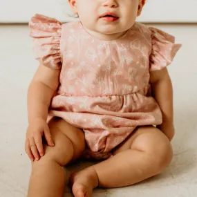 Infant Girl's Blush Pink and White Floral Print Bubble Romper