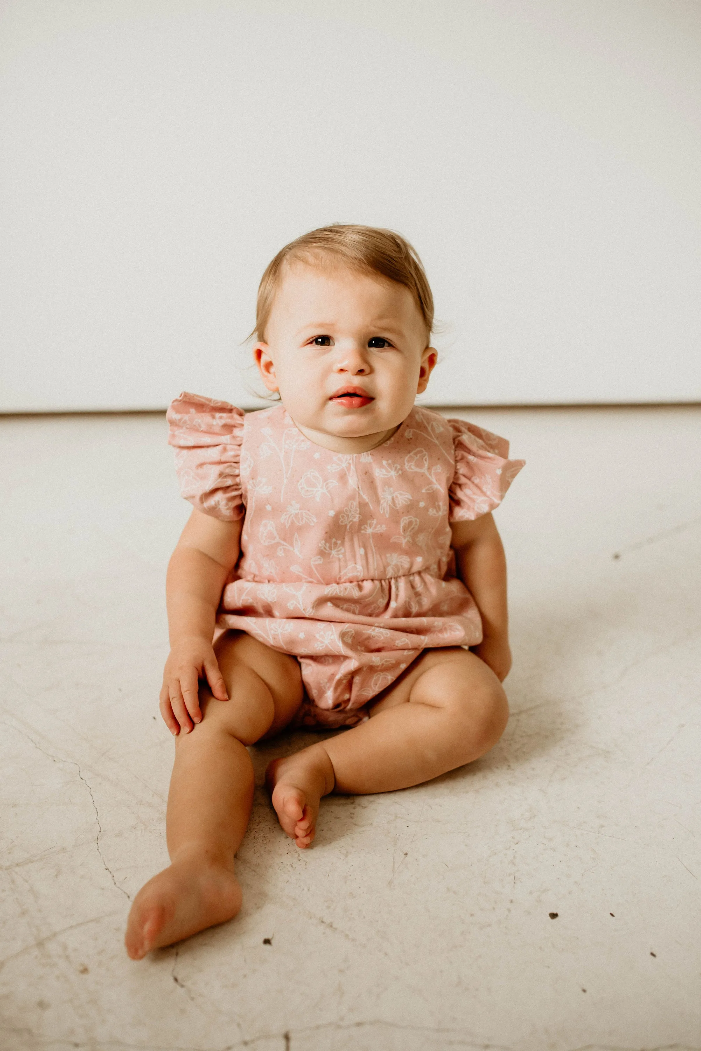 Infant Girl's Blush Pink and White Floral Print Bubble Romper