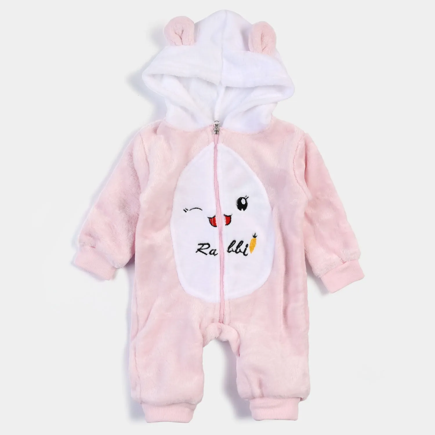 Infant Girls Velour Rabbit Romper - Pink