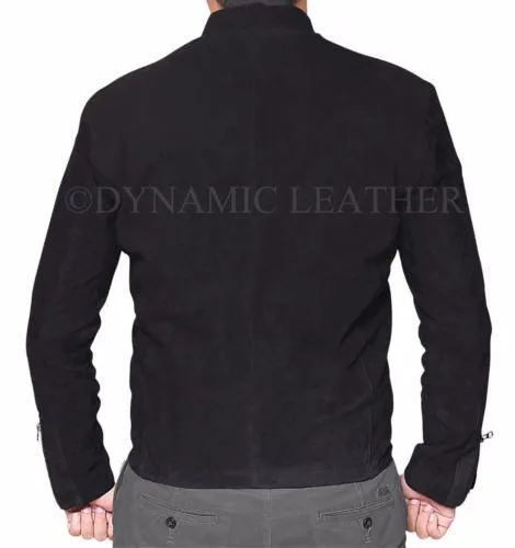 James Bond Spectre 100% Genuine Lamb Black Suede Leather Jacket With Two Way Zip