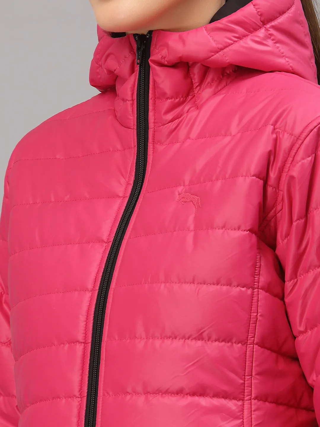 JUMP USA Women  Pink Solid Active Wear Jacket With Hood