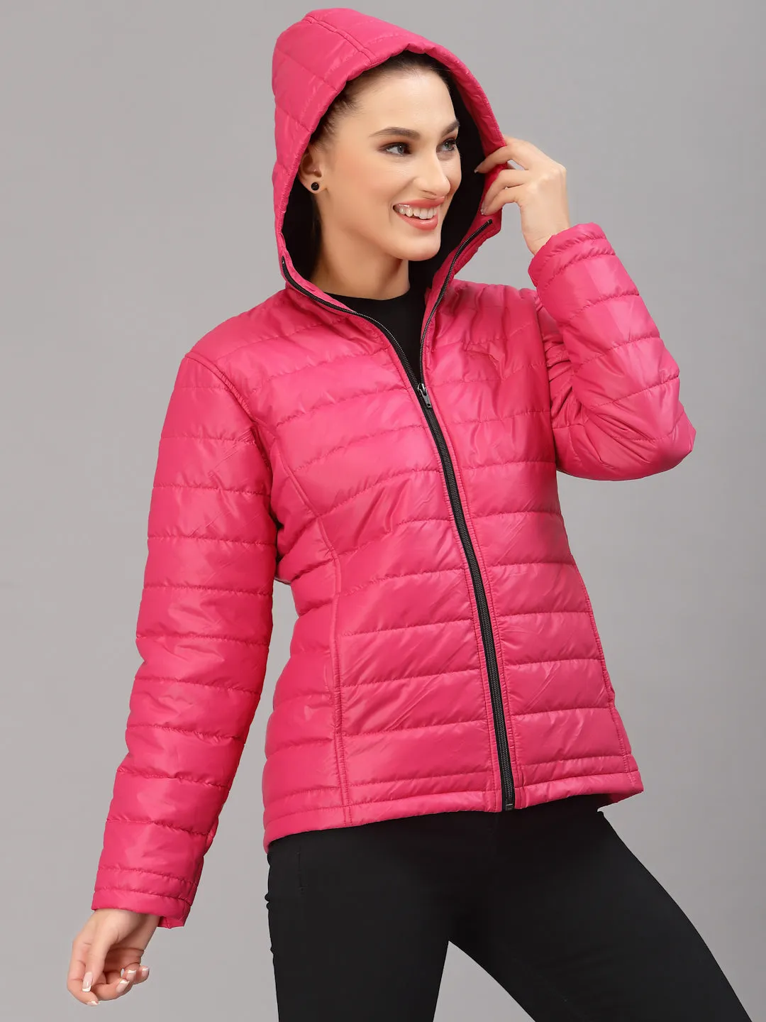 JUMP USA Women  Pink Solid Active Wear Jacket With Hood