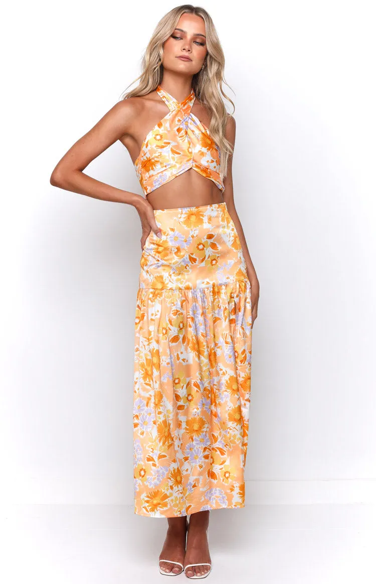 Juniper Orange Floral Maxi Skirt