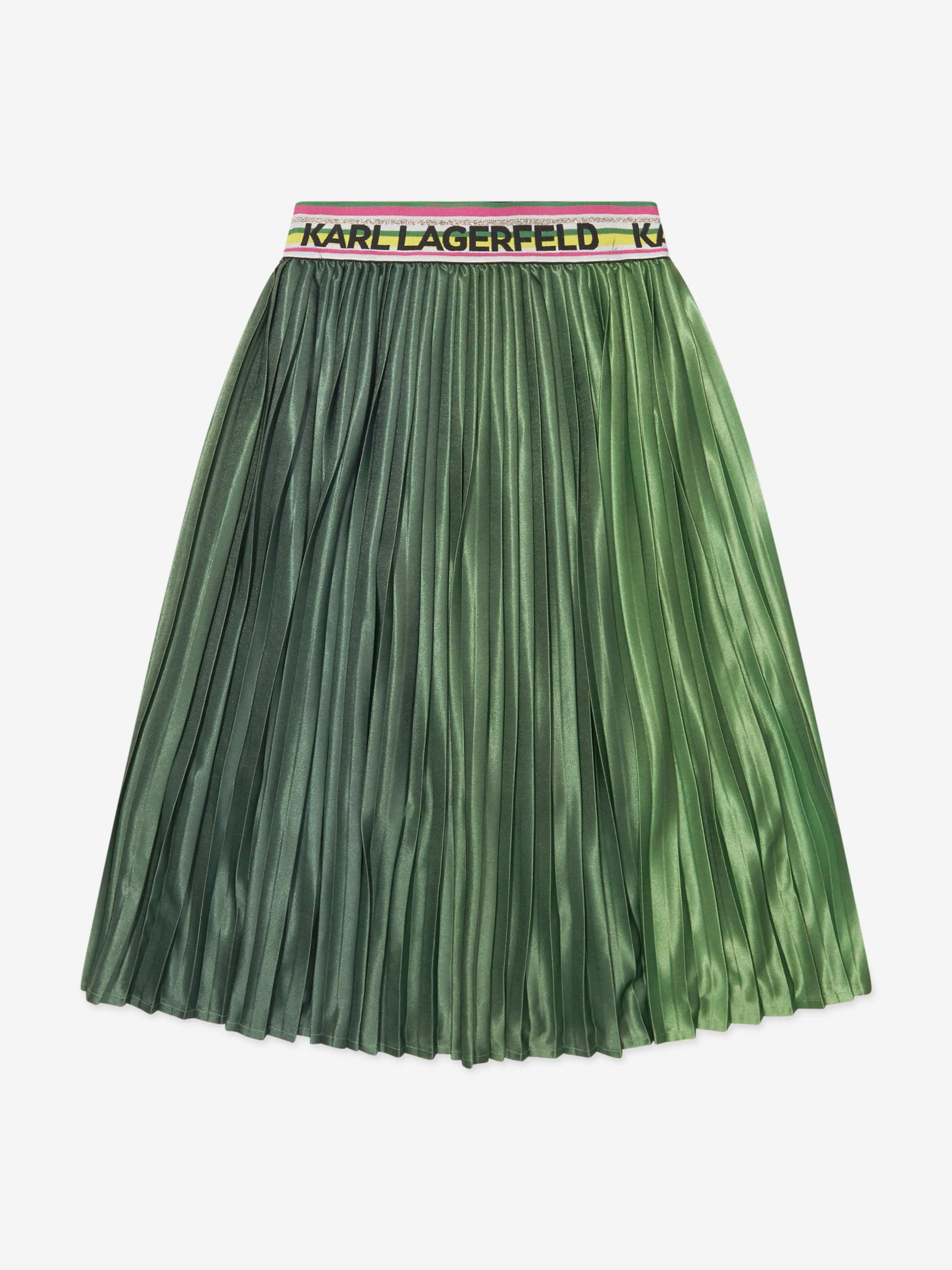 Karl Lagerfeld Girls Pleated Midi Skirt in Green