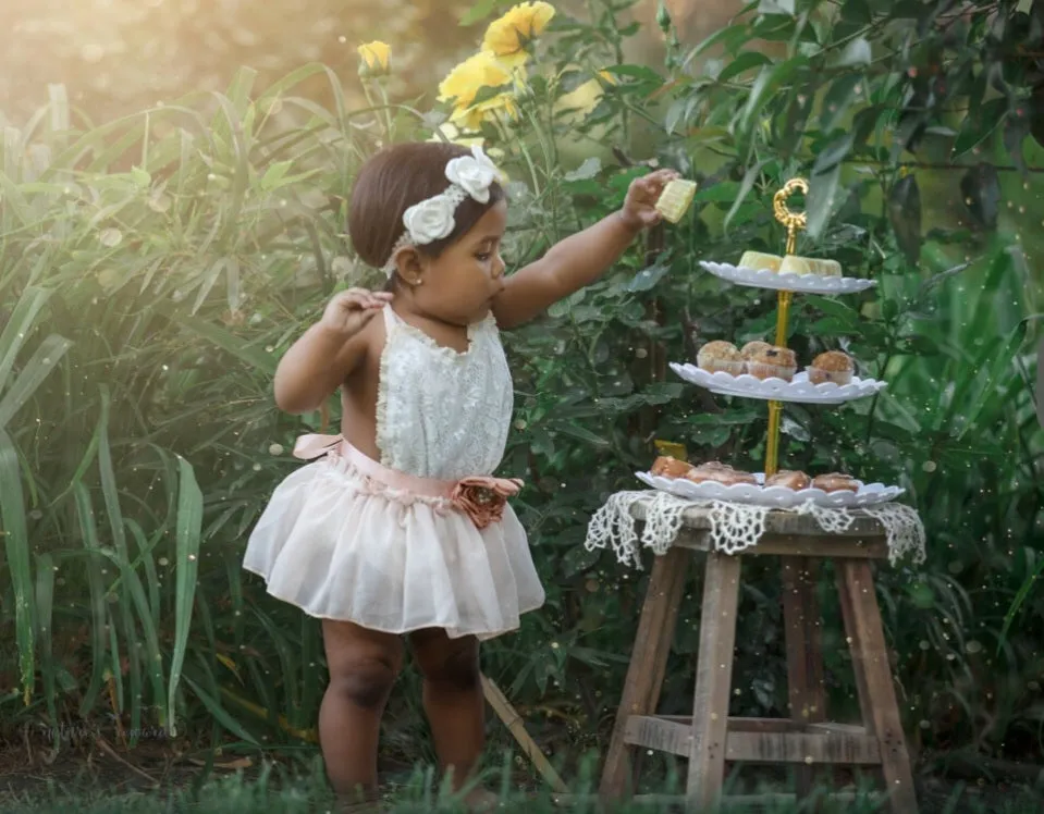 Lace Ruffle Romper with Floral Belt/Headband #1000470