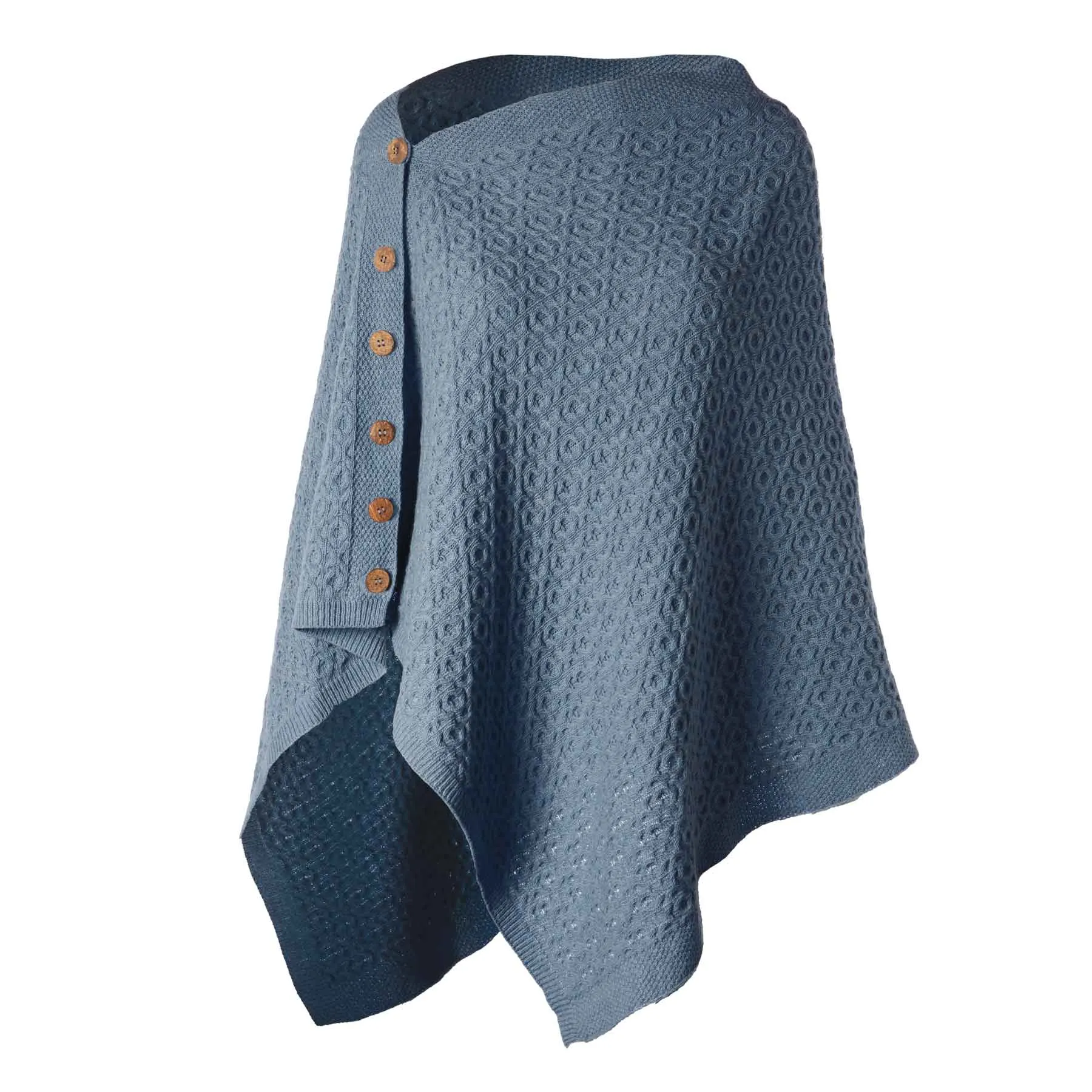 Lambswool Aran Knit Poncho- Dark Blue