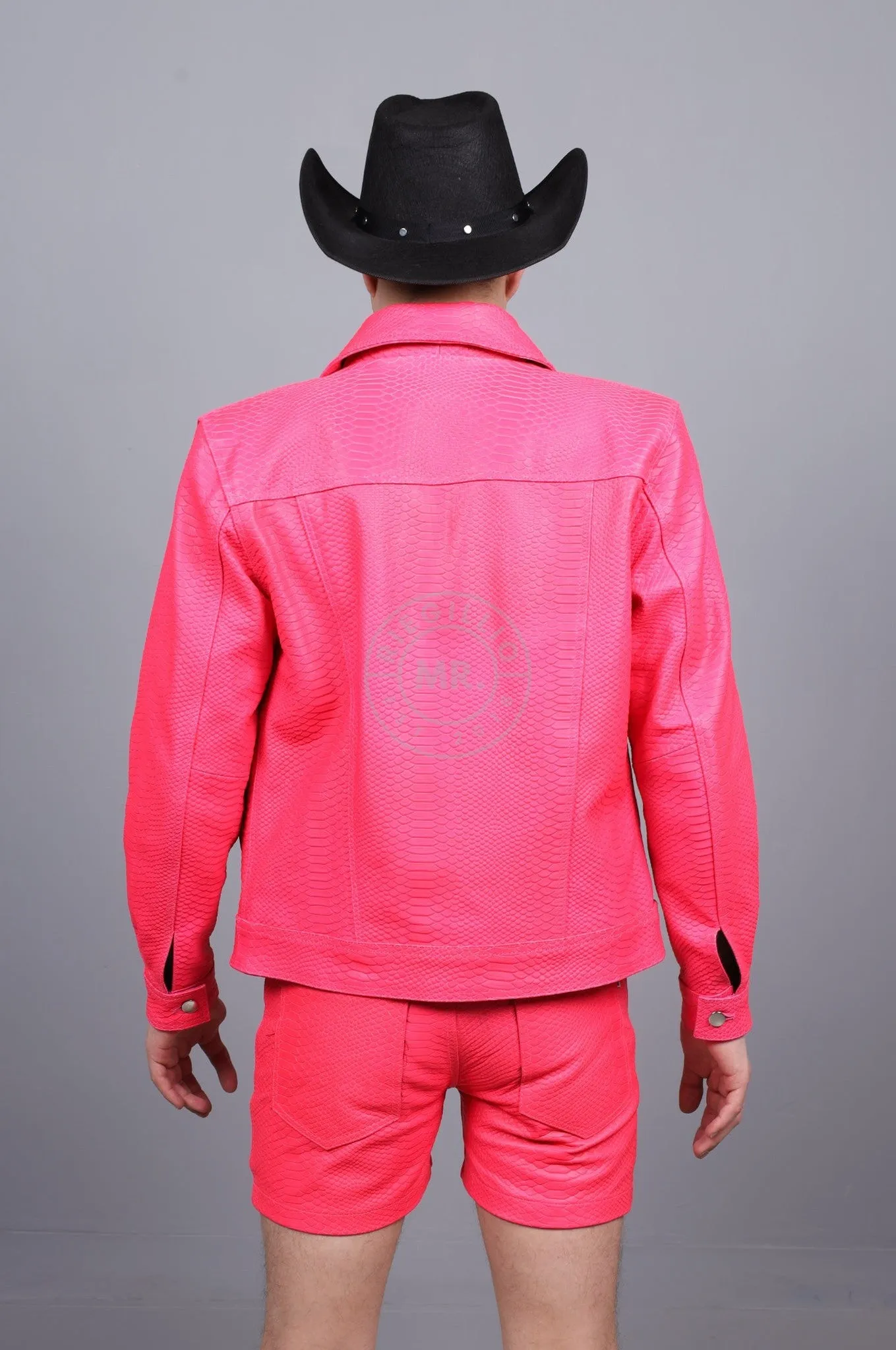 Leather Snake Trucker Jacket - Neon Pink