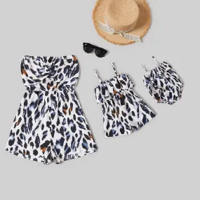 Leopard print Spaghetti Strap Romper for Mom and Me