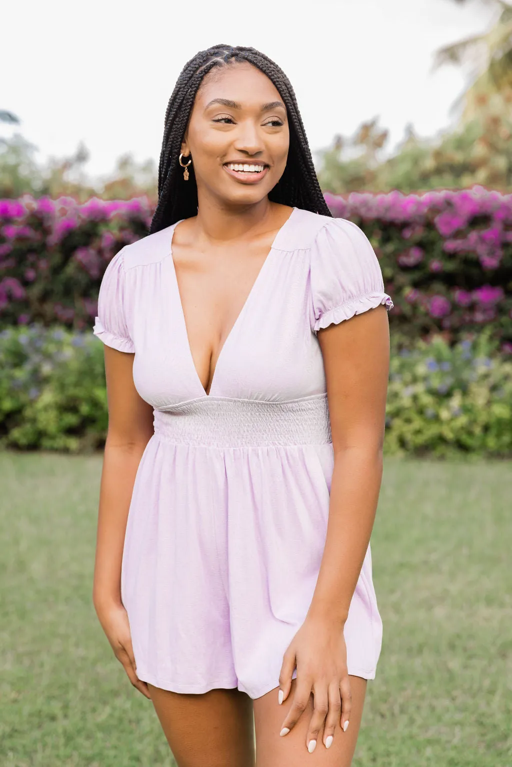 Let You In Purple V-Neck Romper FINAL SALE