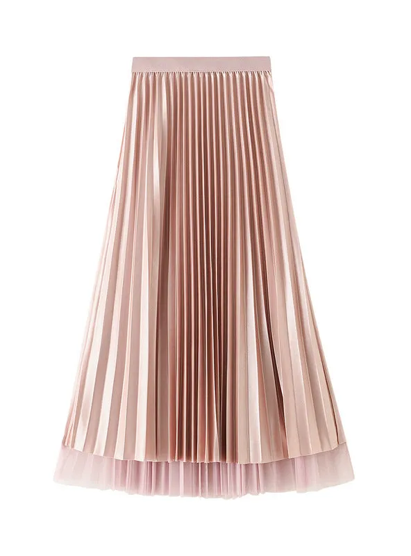 Long Pleated High Waist Skirt