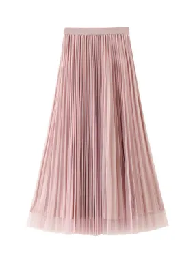 Long Pleated High Waist Skirt