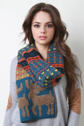 Loop Knit Reindeer Fair Isle Scarf