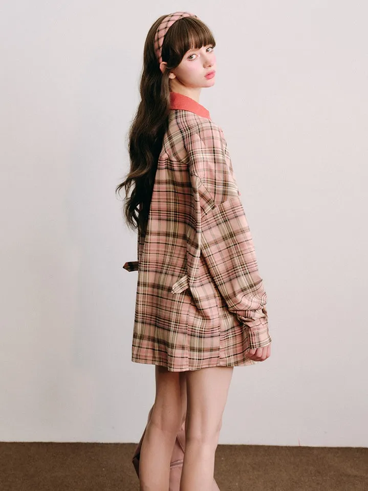 Loose Plaid Shirt & Pleated Skirt