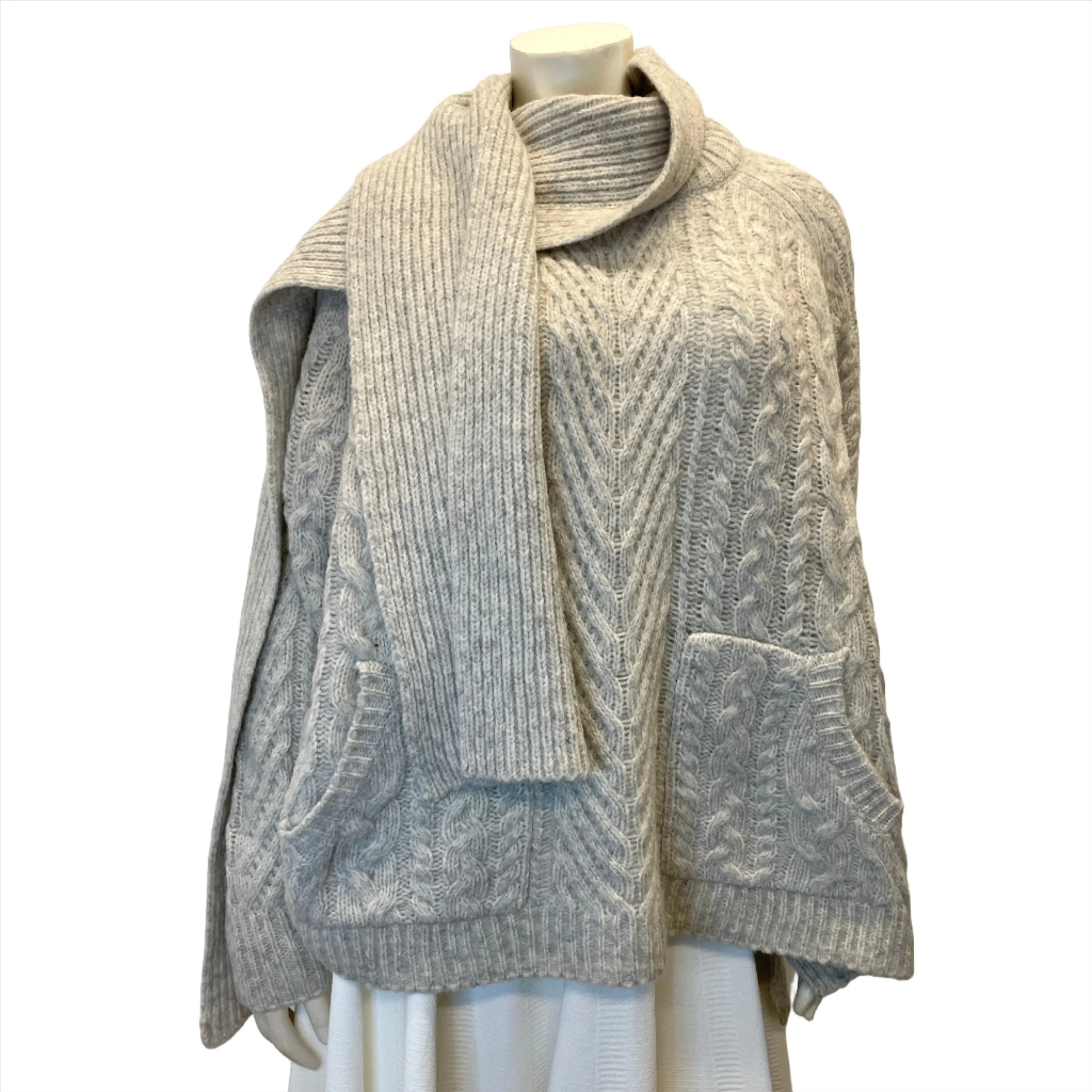 Marc by Marc Jacobs Vintage Designer Chunky Cable Knit Sweater with Detachable Scarf Size Large