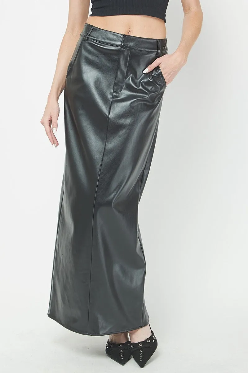 Maxi Faux Leather Skirt, Black