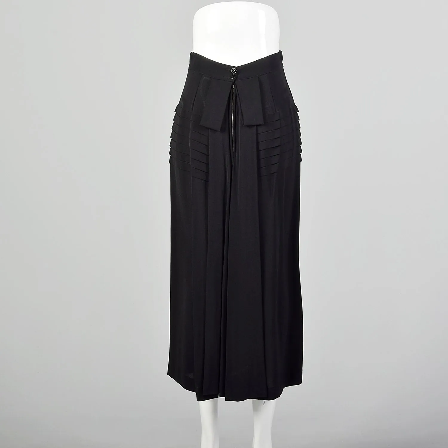 Medium 1940s Black Skirt Pleated Rayon Crepe