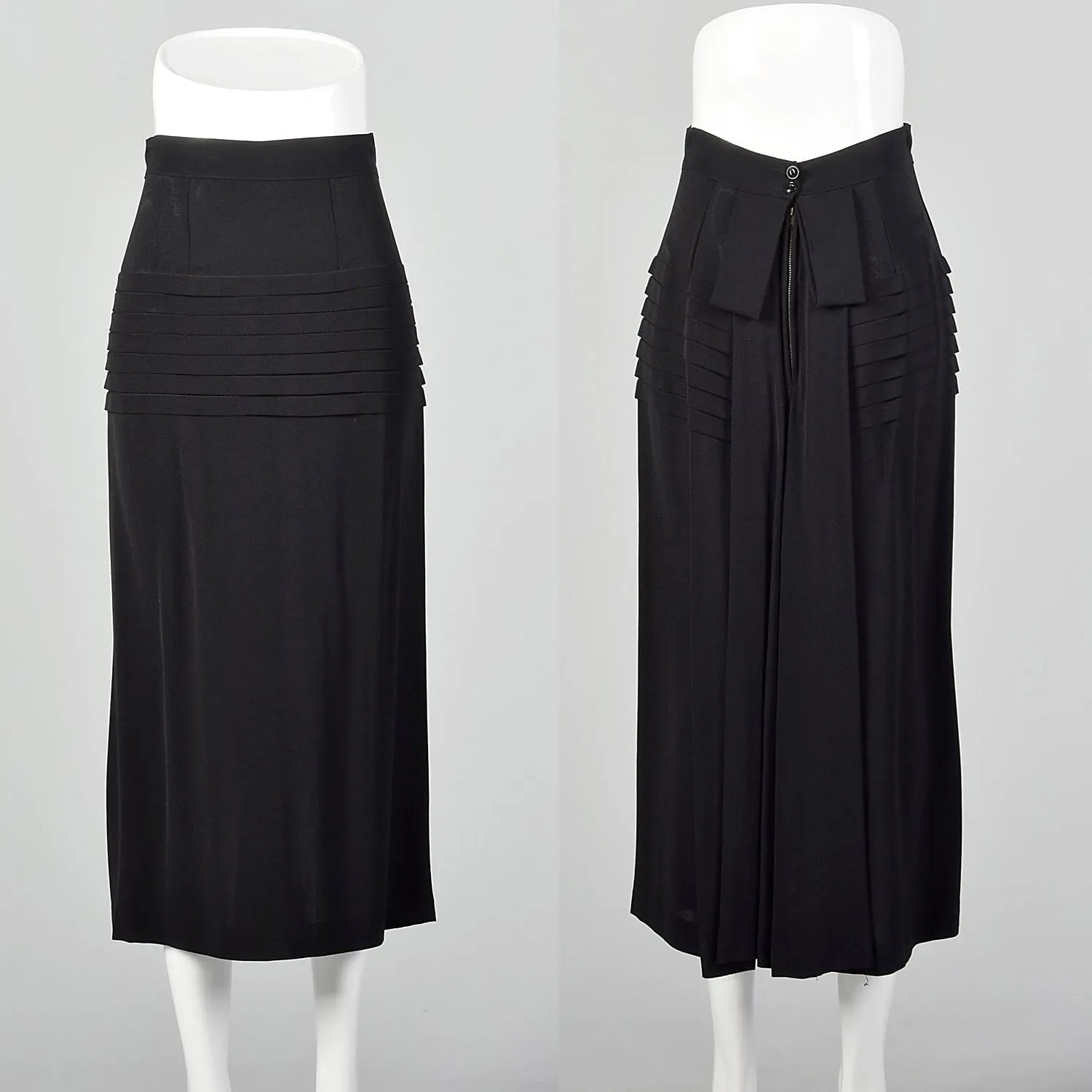 Medium 1940s Black Skirt Pleated Rayon Crepe