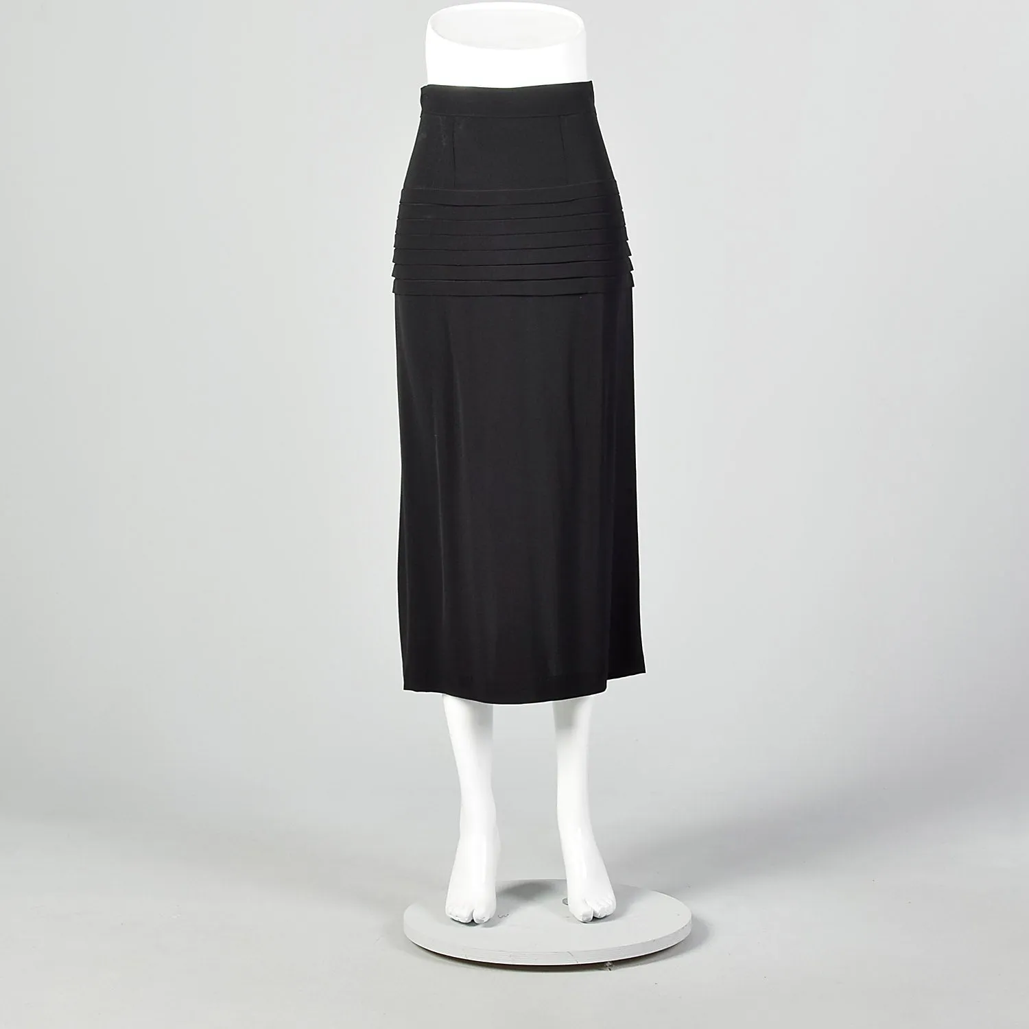 Medium 1940s Black Skirt Pleated Rayon Crepe