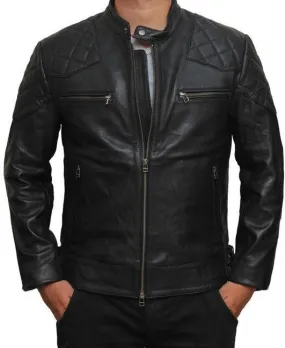 Men's BECKHAM Quilted Retro Biker Jacket In Black