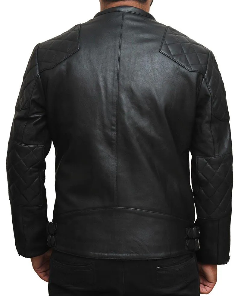 Men's BECKHAM Quilted Retro Biker Jacket In Black