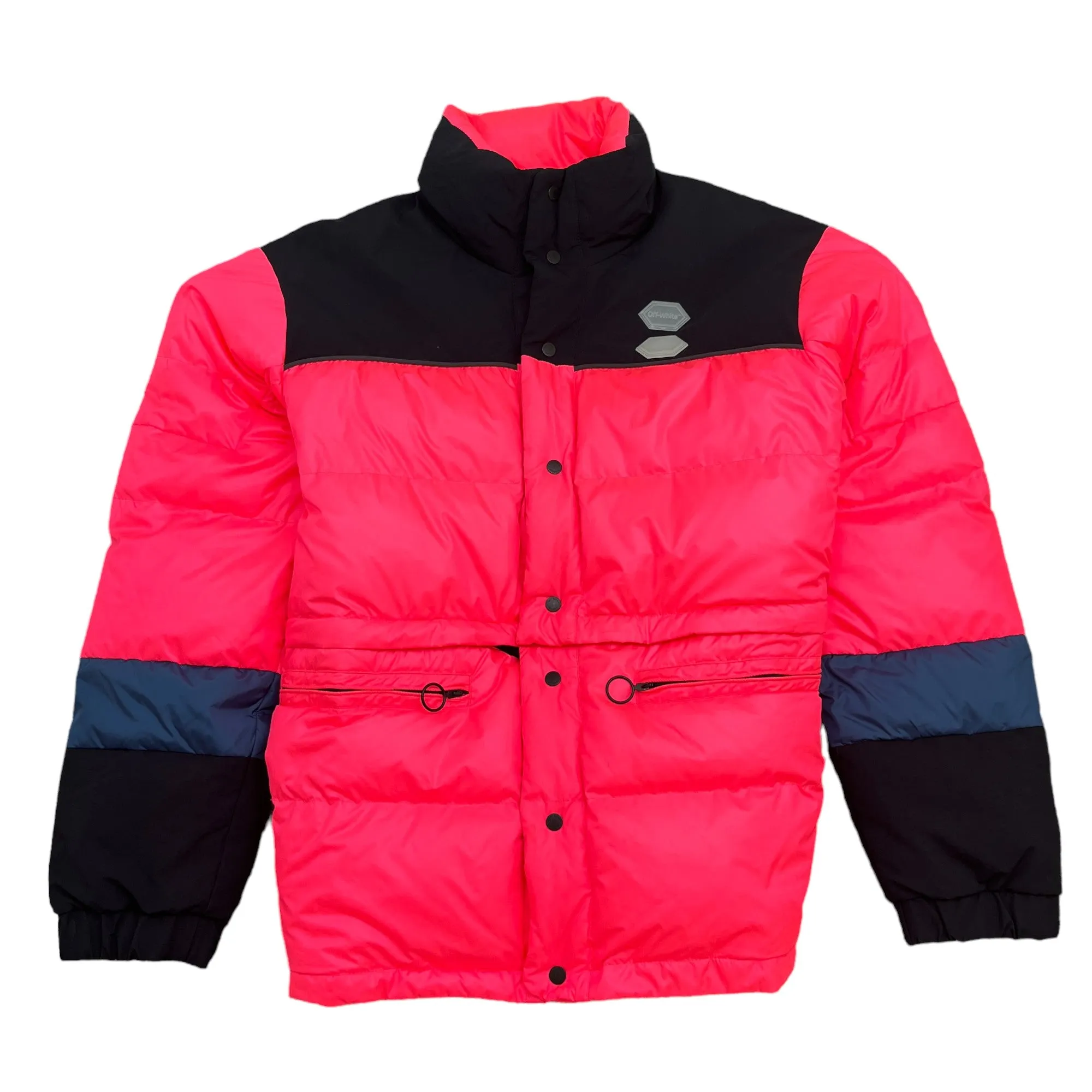 Men's Colour Block Quilted Down Jacket Pink Size XL