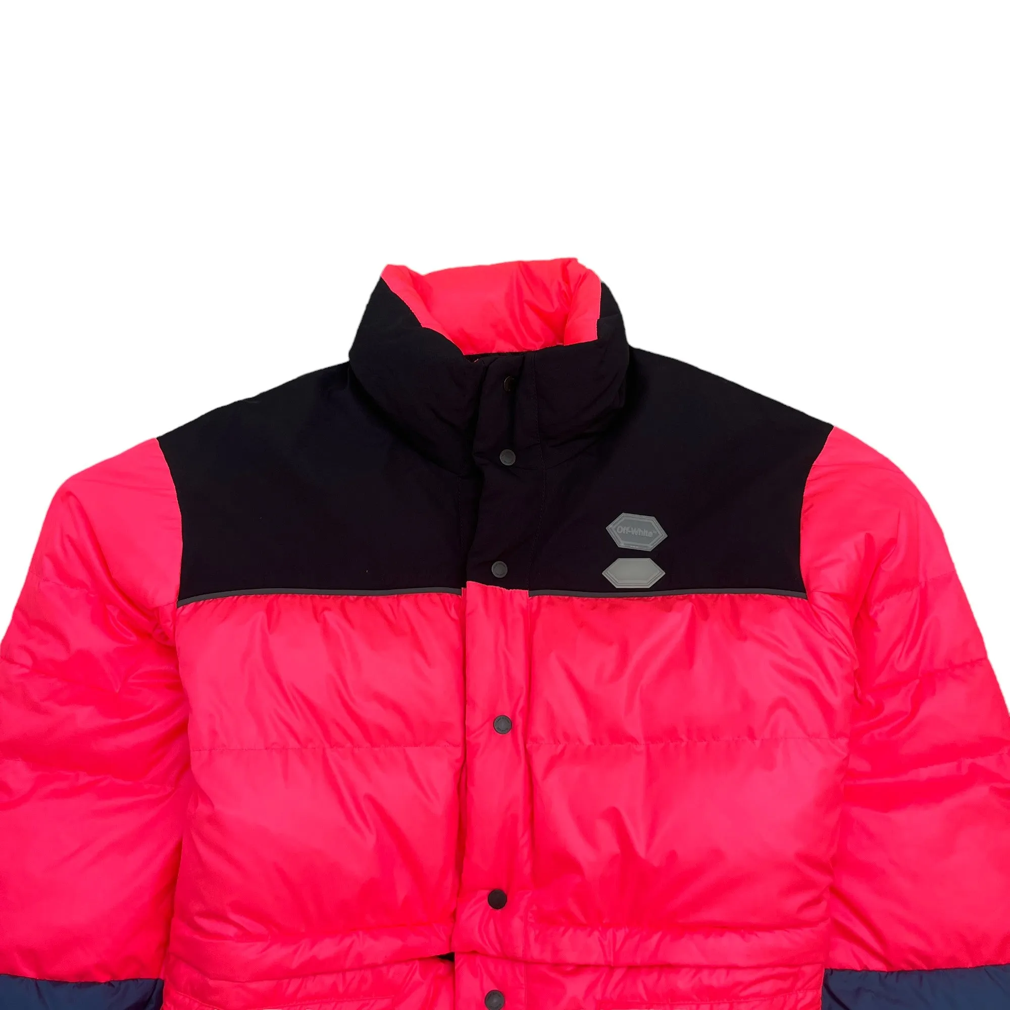 Men's Colour Block Quilted Down Jacket Pink Size XL