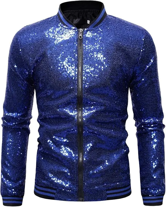 Men's Glitter Sequin Zip Up Pink-Gold Bomber Jacket