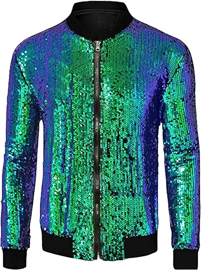 Men's Glitter Sequin Zip Up Pink-Gold Bomber Jacket