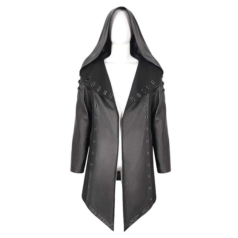 Men's Gothic Irregular Eyelet Jacket with Hood