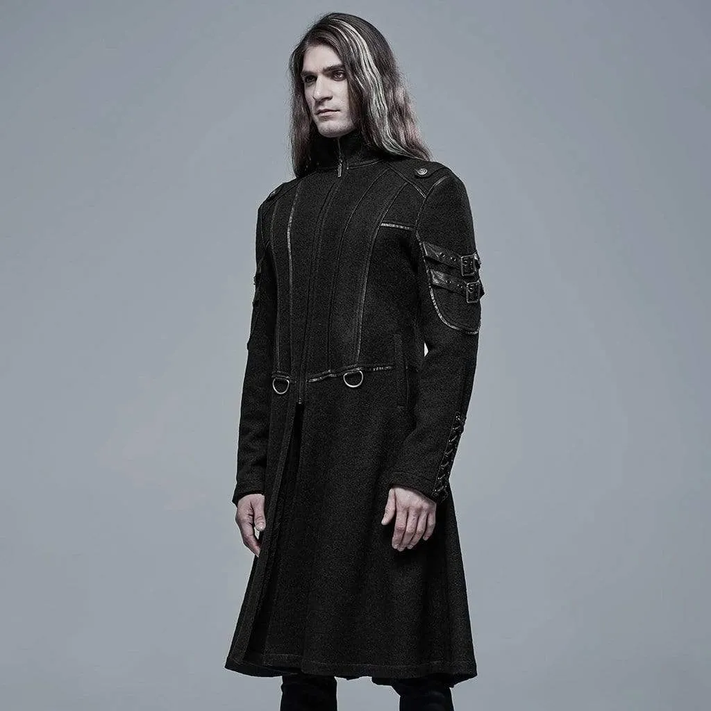 Men's Gothic Stand Collar Buckle Black Long Jacket