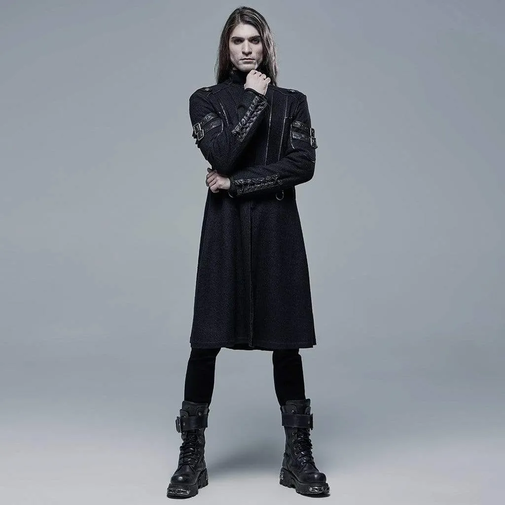 Men's Gothic Stand Collar Buckle Black Long Jacket