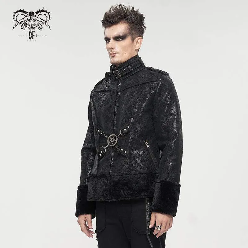 Men's Gothic Stand Collar Buckle Splice Jacket