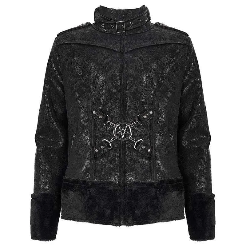 Men's Gothic Stand Collar Buckle Splice Jacket