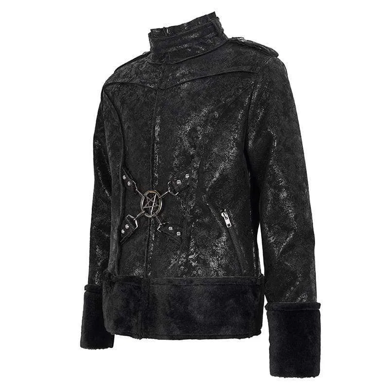 Men's Gothic Stand Collar Buckle Splice Jacket