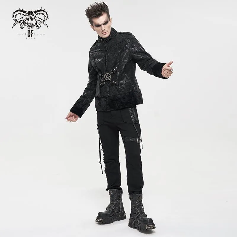 Men's Gothic Stand Collar Buckle Splice Jacket