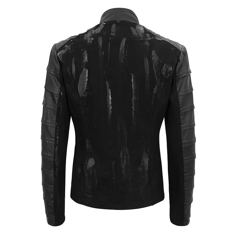 Men's Gothic Stand Collar Distressed Jacket