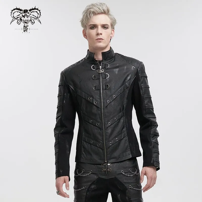 Men's Gothic Stand Collar Distressed Jacket