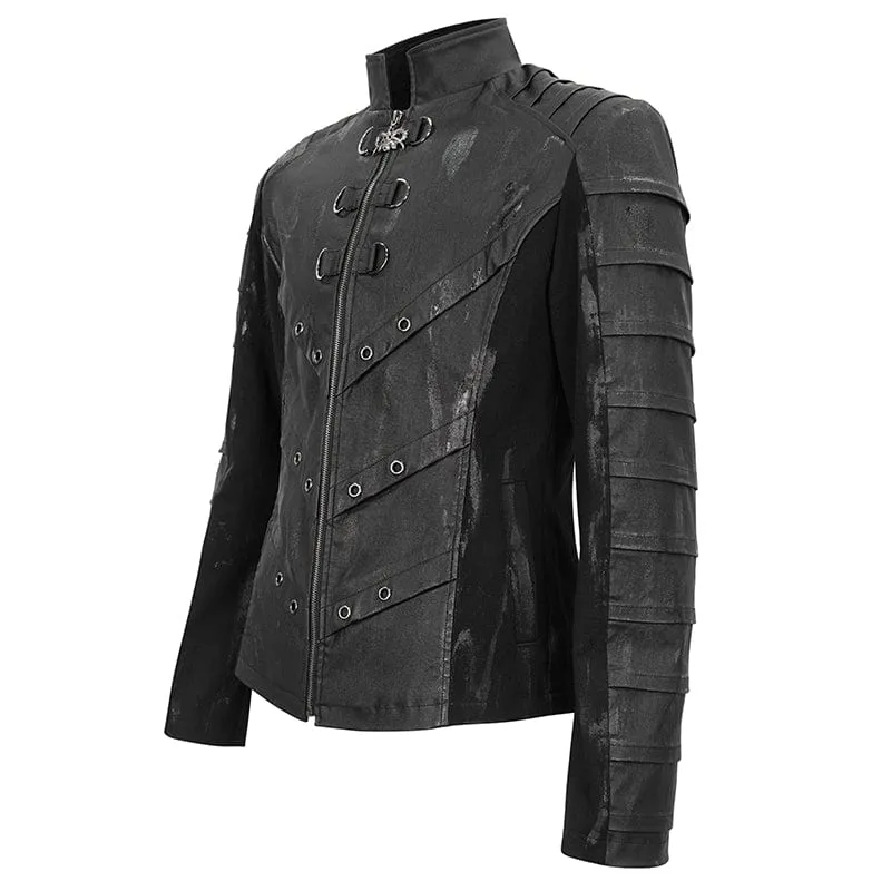 Men's Gothic Stand Collar Distressed Jacket