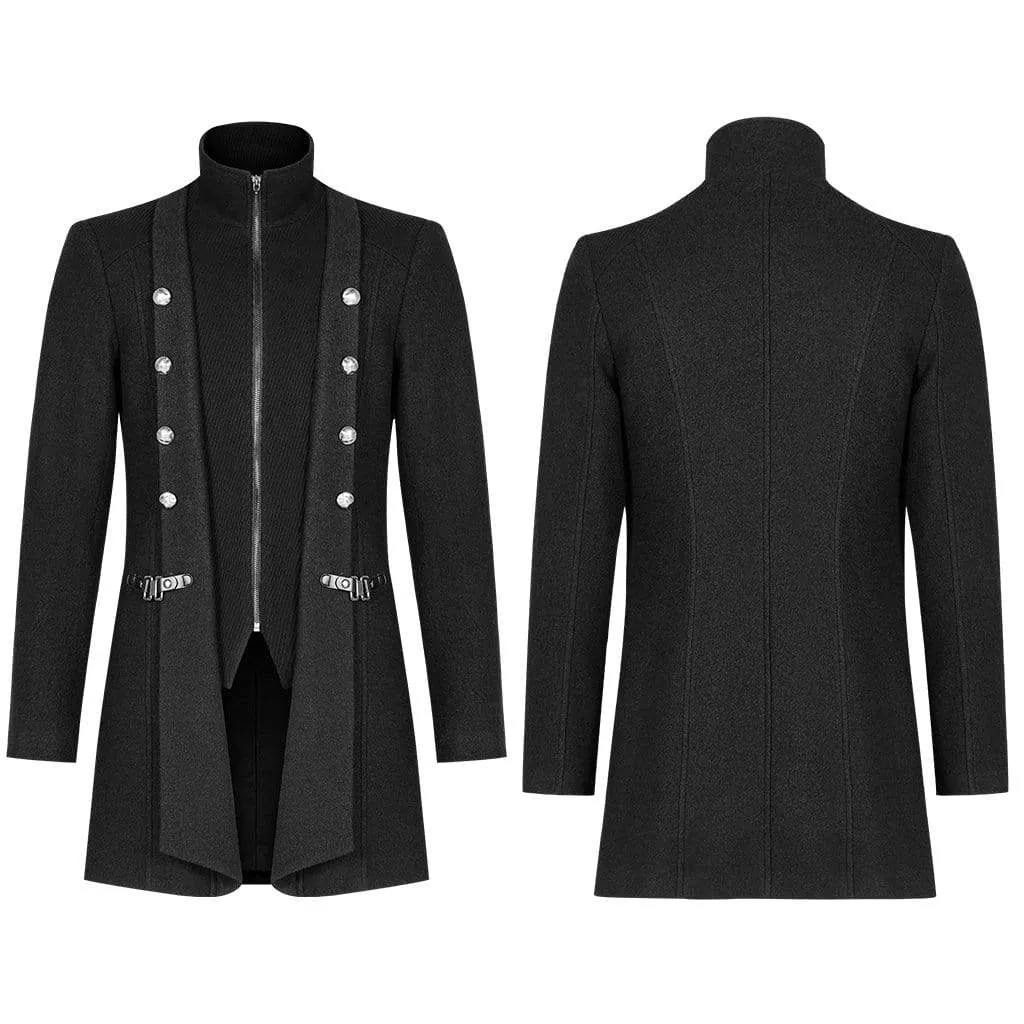 Men's Gothic Stand Collar Woollen Jacket Black