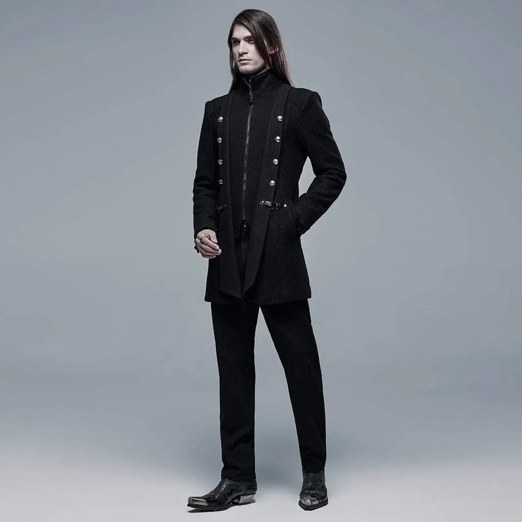 Men's Gothic Stand Collar Woollen Jacket Black