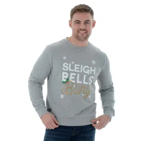 Mens Novelty Christmas Jumper Sweatshirt Sleigh Bells Bling