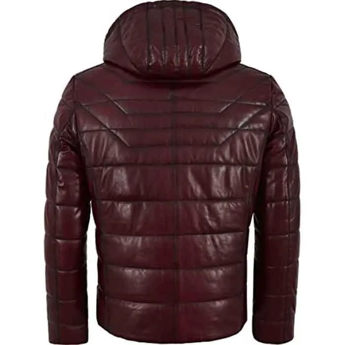 Men’s Puffer Hooded Quilted Lambskin Leather Jacket