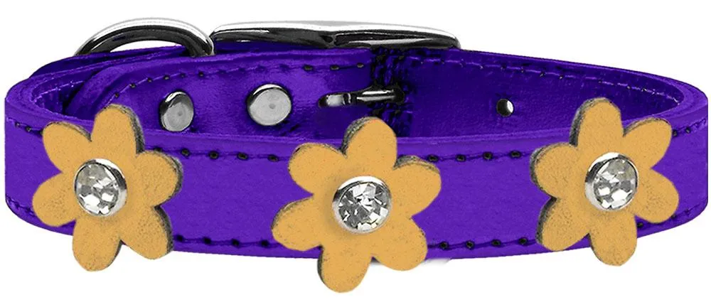 Metallic Flower Leather Collar Metallic Purple With Gold Flowers Size 20