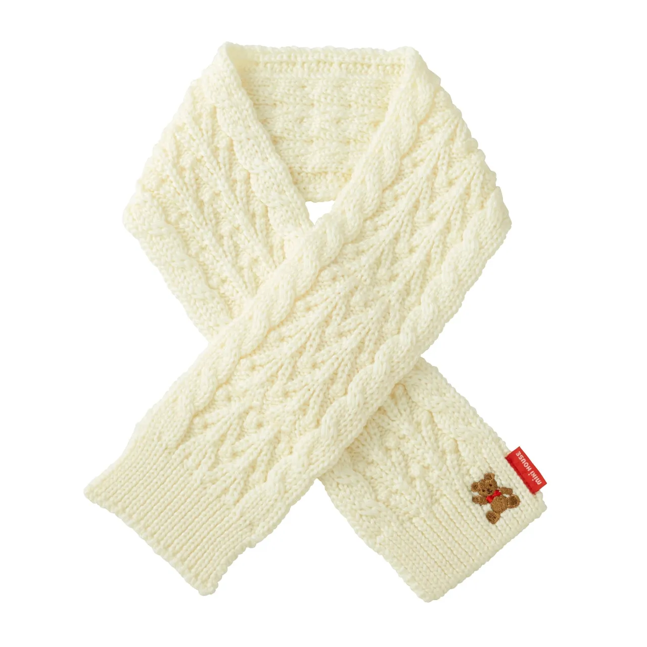 MIKI HOUSE Bear Cable Knit Scarf