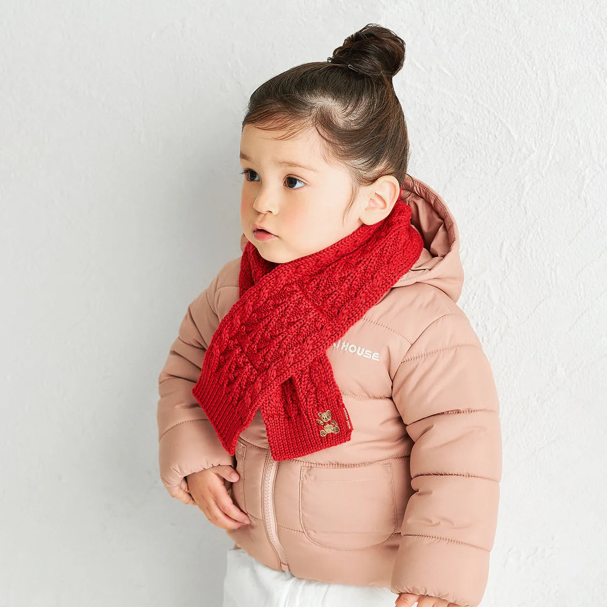 MIKI HOUSE Bear Cable Knit Scarf