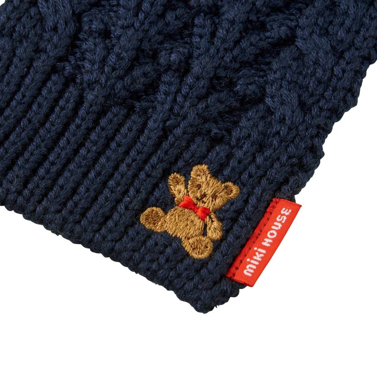 MIKI HOUSE Bear Cable Knit Scarf