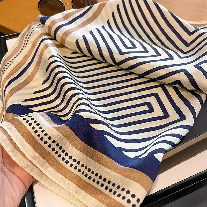 Minimalist Striped Silk Scarf - Beige Blue