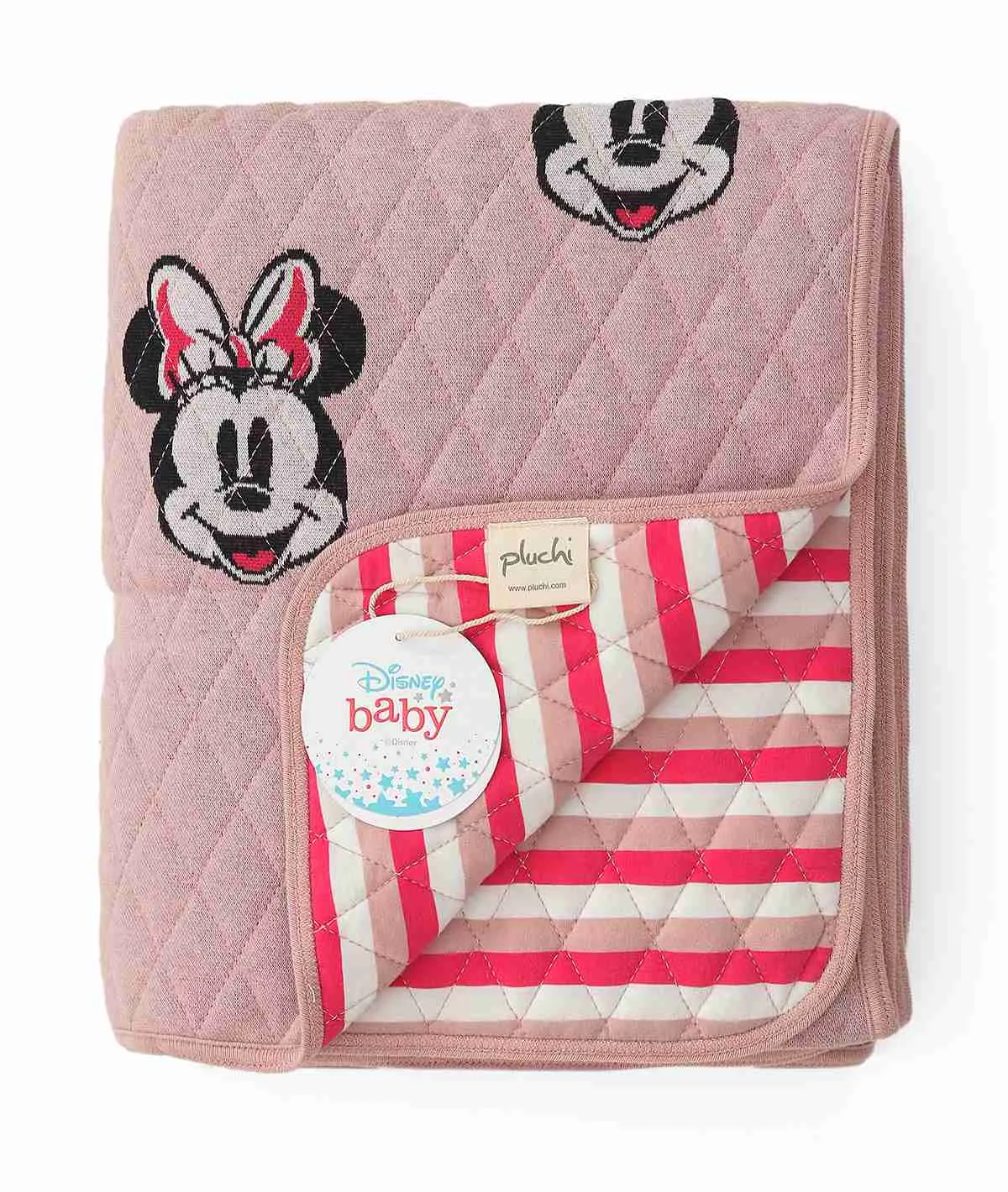 Minnie Cotton Knitted Quilted Blanket for Babies & Kids (Pink) (125cm X 150 cm)