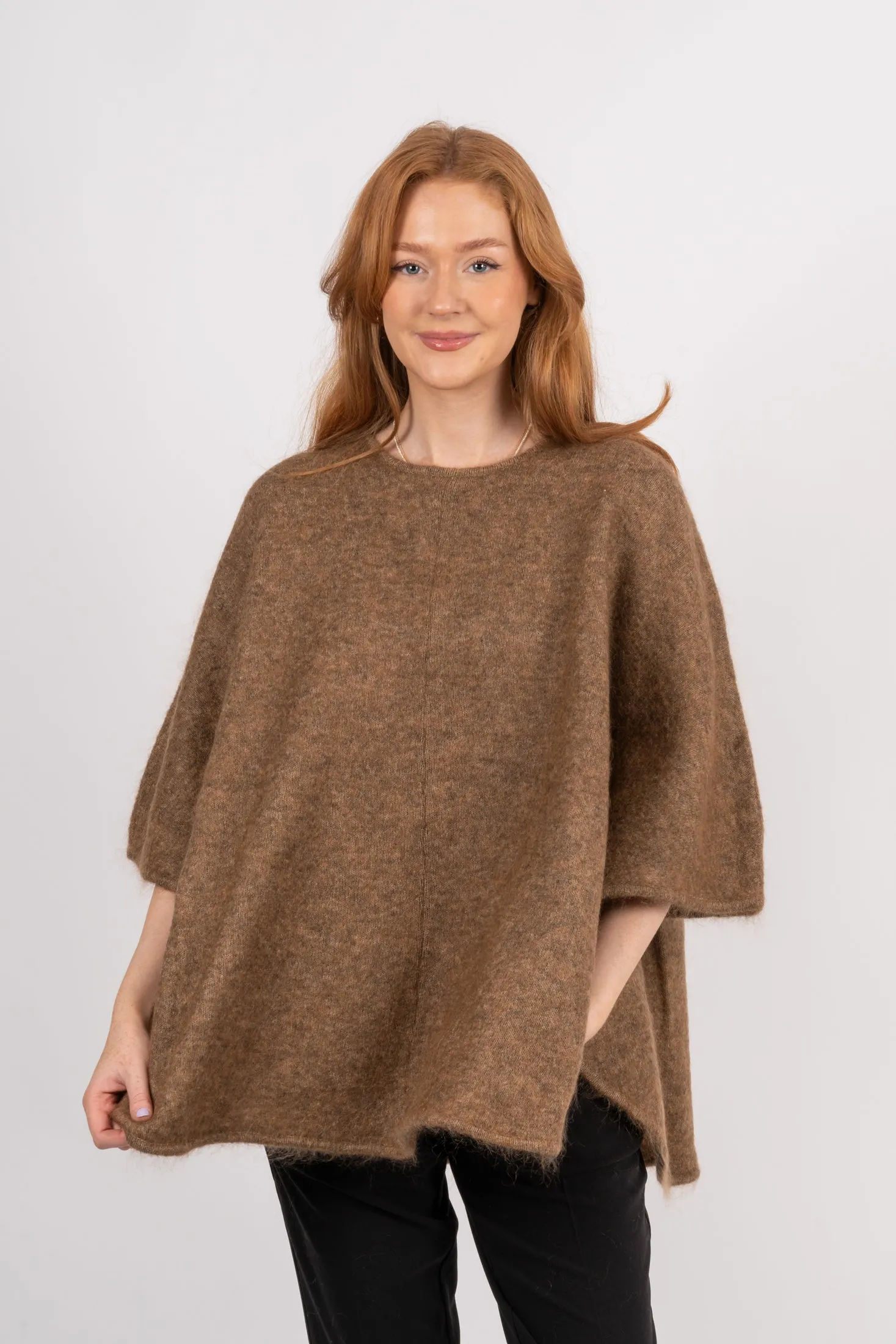 Mohair Demi Curvy Poncho - Light Brown